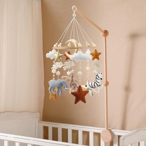 Safari Mobile for Crib - سرير متنقل Safari محايد للجنسين مع نجوم ذهبية وسحب لحضانة ذات طابع الغابة in Kuwait