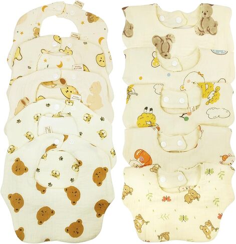 Organic Cotton Muslin Baby Bibs 10 Pack Drool Bibs | Soft organic cotton muslin bibs for drooling, teething and feeding. Choose waterproof, reversible, printed or solid styles. in Saudi Arabia