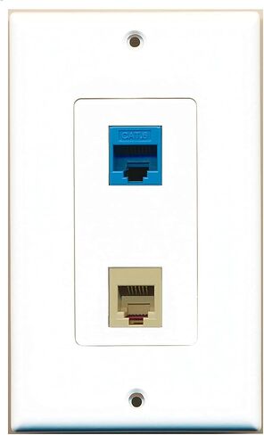 RiteAV - 1 Port Phone Beige 1 Port Cat6 Ethernet Blue Decorative Wall Plate - Black in Saudi Arabia
