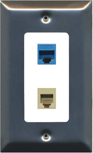 RiteAV - 1 Port Phone Beige 1 Port Cat6 Ethernet Blue Decorative Wall Plate - Black in Saudi Arabia