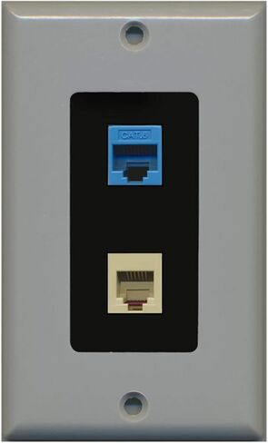 RiteAV - 1 Port Phone Beige 1 Port Cat6 Ethernet Blue Decorative Wall Plate - Black in Saudi Arabia