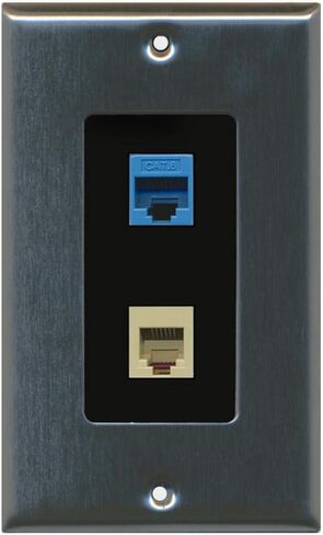 RiteAV - 1 Port Phone Beige 1 Port Cat6 Ethernet Blue Decorative Wall Plate - Black in Saudi Arabia