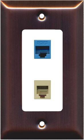 RiteAV - 1 Port Phone Beige 1 Port Cat6 Ethernet Blue Decorative Wall Plate - Black in Saudi Arabia