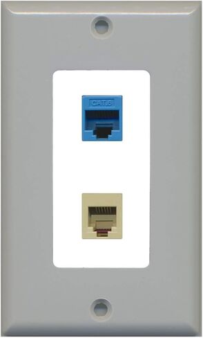 RiteAV - 1 Port Phone Beige 1 Port Cat6 Ethernet Blue Decorative Wall Plate - Black in Saudi Arabia