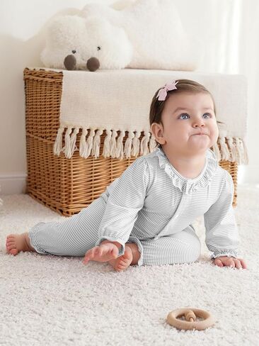 Haloumoning Newborn Baby Girl Ruffle Stripe Rompers Bodysuit Infant Clothes in Saudi Arabia