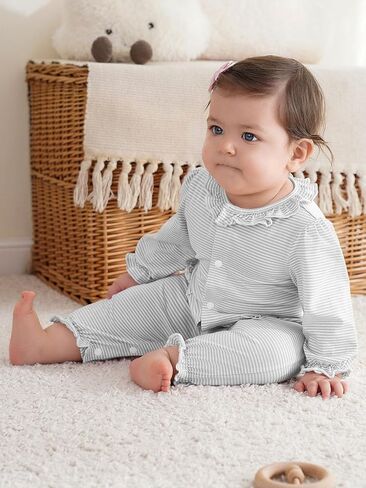Haloumoning Newborn Baby Girl Ruffle Stripe Rompers Bodysuit Infant Clothes in Saudi Arabia