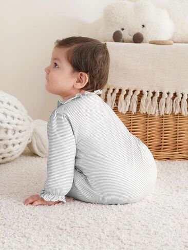 Haloumoning Newborn Baby Girl Ruffle Stripe Rompers Bodysuit Infant Clothes in Saudi Arabia