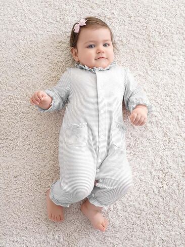 Haloumoning Newborn Baby Girl Ruffle Stripe Rompers Bodysuit Infant Clothes in Saudi Arabia
