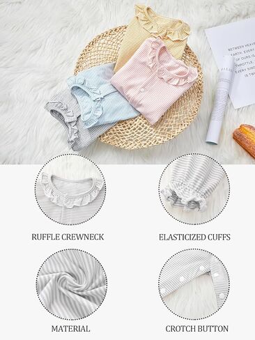 Haloumoning Newborn Baby Girl Ruffle Stripe Rompers Bodysuit Infant Clothes in Saudi Arabia