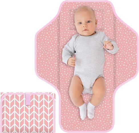 Baby Portable Diaper Changing Pad, Foldable Travel Diapering Changing Mat with Built-in Pillow, Waterproof Compact Changing Pad for Newborn Baby Changing Station, Infant Gift（Pink Stripe） in Saudi Arabia