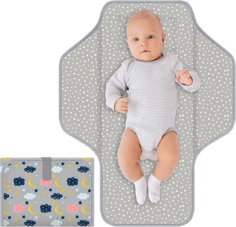 Baby Portable Diaper Changing Pad, Foldable Travel Diapering Changing Mat with Built-in Pillow, Waterproof Compact Changing Pad for Newborn Baby Changing Station, Infant Gift（Pink Stripe） in Saudi Arabia
