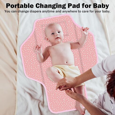 Baby Portable Diaper Changing Pad, Foldable Travel Diapering Changing Mat with Built-in Pillow, Waterproof Compact Changing Pad for Newborn Baby Changing Station, Infant Gift（Pink Stripe） in Saudi Arabia