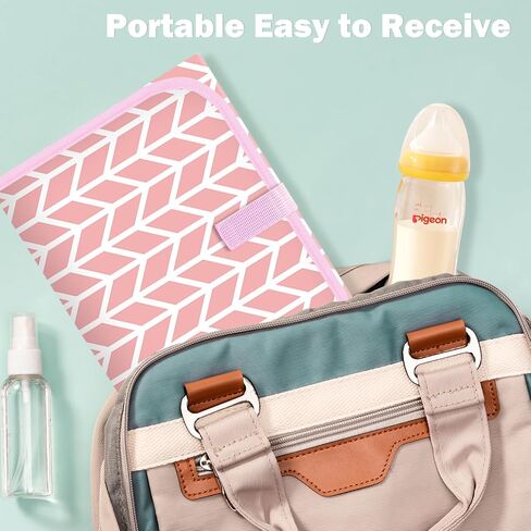 Baby Portable Diaper Changing Pad, Foldable Travel Diapering Changing Mat with Built-in Pillow, Waterproof Compact Changing Pad for Newborn Baby Changing Station, Infant Gift（Pink Stripe） in Saudi Arabia