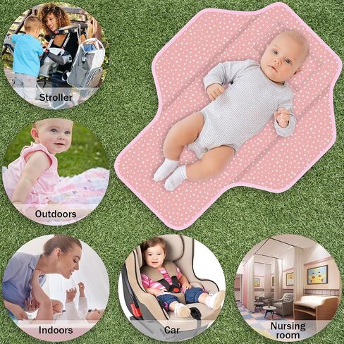 Baby Portable Diaper Changing Pad, Foldable Travel Diapering Changing Mat with Built-in Pillow, Waterproof Compact Changing Pad for Newborn Baby Changing Station, Infant Gift（Pink Stripe） in Saudi Arabia