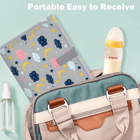 Baby Portable Diaper Changing Pad, Foldable Travel Diapering Changing Mat with Built-in Pillow, Waterproof Compact Changing Pad for Newborn Baby Changing Station, Infant Gift（Pink Stripe） in Saudi Arabia