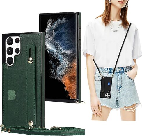 CCSmall Case for Samsung Galaxy S22 Ultra (Not S22) with Card Slot Holder, Removable Adjustable Shoulder Strap Lanyard Crossbody Neck Purse Phone Case for Samsung Galaxy S22 Ultra KB Black in Kuwait