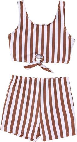 Ritatte Toddler Baby Girls Summer Swimsuit Sleeveless Stripe Knotted Two Piece Bathing Suit Beach Swimwear Bikini Tankini Set in Saudi Arabia