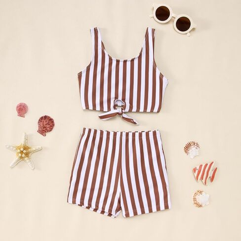 Ritatte Toddler Baby Girls Summer Swimsuit Sleeveless Stripe Knotted Two Piece Bathing Suit Beach Swimwear Bikini Tankini Set in Saudi Arabia