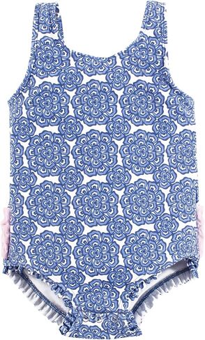Hudson Baby Baby Girl's Toddler Swimsuit, Blue Medallion Flower, 9-12 Months in Saudi Arabia