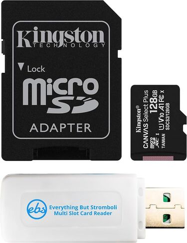 Kingston 128GB Canvas Select Plus MicroSD Memory card compatible with Insta360 X3 and X4 Action Camera (SDCS2/128GB) Class 10 U1 Bundle with (1) Everything But Stromboli MicroSDXC & SD Card Reader in Saudi Arabia
