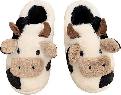 Fuzzy Cow Slippers for Women Men, Cute Cotton Animals House Shoes Fluffy Plush Slippers for Girls Indoor Living Room Bedroom in Saudi Arabia