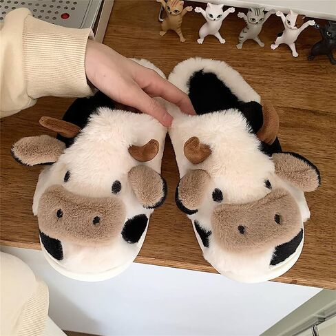 Fuzzy Cow Slippers for Women Men, Cute Cotton Animals House Shoes Fluffy Plush Slippers for Girls Indoor Living Room Bedroom in Saudi Arabia