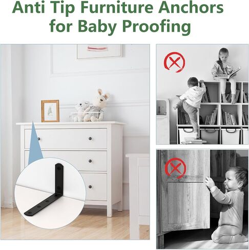 4 Pcs Furniture Anchors, OEH Furniture Anchors for Baby Proofing, No Drilling Furniture Wall Anchor, Stainless Steel Anti Tip Furniture Anchors for Cabinet Dresser Bookshelf for Baby, Small-5*3*1" in Saudi Arabia