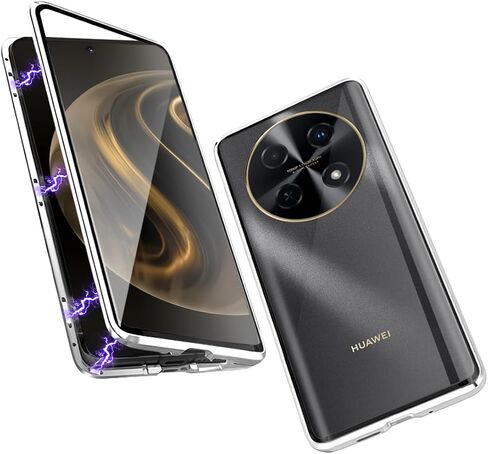 QUIETIP Case Compatible with Huawei nova 12i,Magnetic Body Metal Frame Double Sided Clear Tempered Glass with Camera Protection Cover,Black in Saudi Arabia