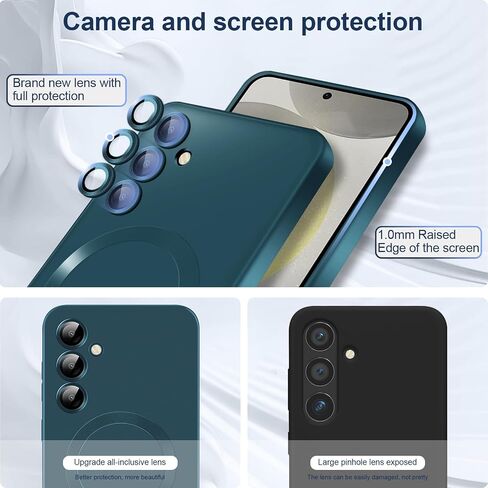 Slim Case for Samsung Galaxy S24 Plus 5G, [Camera Lens Protector][Mag-Safe] Thin Metal Matte Silicone Soft Rubber S24 Plus Phone Case, Magnetic Wireless Charging Cover for Samsung S24+ Plus (Black) in Saudi Arabia