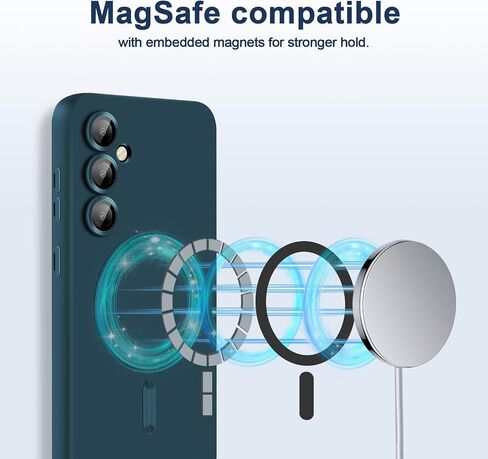 Slim Case for Samsung Galaxy S24 Plus 5G, [Camera Lens Protector][Mag-Safe] Thin Metal Matte Silicone Soft Rubber S24 Plus Phone Case, Magnetic Wireless Charging Cover for Samsung S24+ Plus (Black) in Saudi Arabia