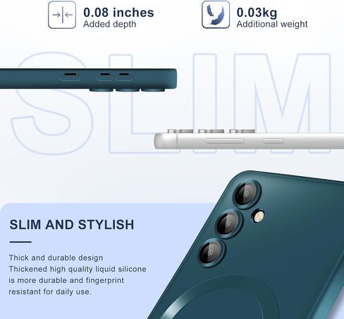 Slim Case for Samsung Galaxy S24 Plus 5G, [Camera Lens Protector][Mag-Safe] Thin Metal Matte Silicone Soft Rubber S24 Plus Phone Case, Magnetic Wireless Charging Cover for Samsung S24+ Plus (Black) in Saudi Arabia