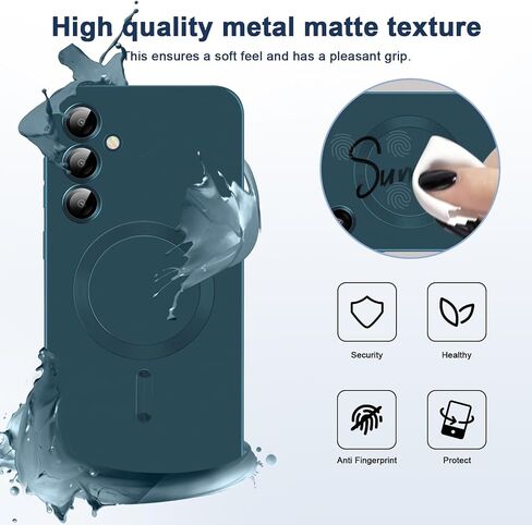 Slim Case for Samsung Galaxy S24 Plus 5G, [Camera Lens Protector][Mag-Safe] Thin Metal Matte Silicone Soft Rubber S24 Plus Phone Case, Magnetic Wireless Charging Cover for Samsung S24+ Plus (Black) in Saudi Arabia