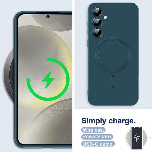 Slim Case for Samsung Galaxy S24 Plus 5G, [Camera Lens Protector][Mag-Safe] Thin Metal Matte Silicone Soft Rubber S24 Plus Phone Case, Magnetic Wireless Charging Cover for Samsung S24+ Plus (Black) in Saudi Arabia
