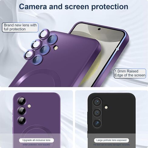 Slim Case for Samsung Galaxy S24 Plus 5G, [Camera Lens Protector][Mag-Safe] Thin Metal Matte Silicone Soft Rubber S24 Plus Phone Case, Magnetic Wireless Charging Cover for Samsung S24+ Plus (Black) in Saudi Arabia