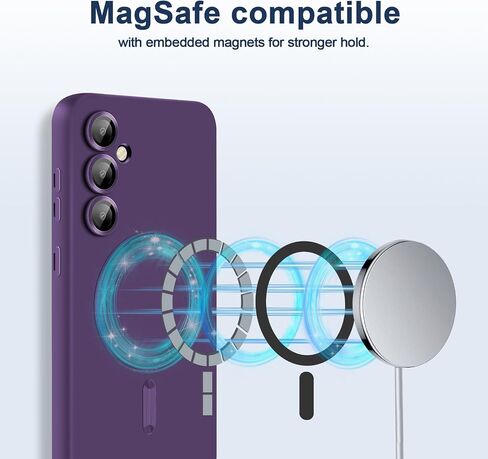 Slim Case for Samsung Galaxy S24 Plus 5G, [Camera Lens Protector][Mag-Safe] Thin Metal Matte Silicone Soft Rubber S24 Plus Phone Case, Magnetic Wireless Charging Cover for Samsung S24+ Plus (Black) in Saudi Arabia