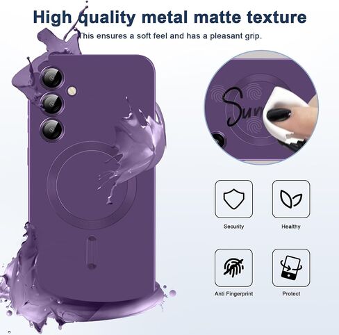 Slim Case for Samsung Galaxy S24 Plus 5G, [Camera Lens Protector][Mag-Safe] Thin Metal Matte Silicone Soft Rubber S24 Plus Phone Case, Magnetic Wireless Charging Cover for Samsung S24+ Plus (Black) in Saudi Arabia