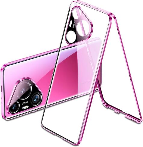 حافظة QUIETIP متوافقة مع هاتف Huawei Pura 70، هيكل معدني مغناطيسي وغطاء زجاجي شفاف مزدوج الجوانب، أسود in Kuwait