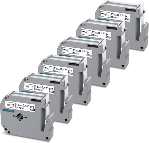 6 X Replacement for M-K231s Brother Label Tape 12mm 0.47, Compatible with Brother P Touch M Tape M-K231 MK231 Label Maker Refills Black on White for Brother Ptouch PT-M95 PT-70BM PT65 PT-90 PT-85 45 in Saudi Arabia