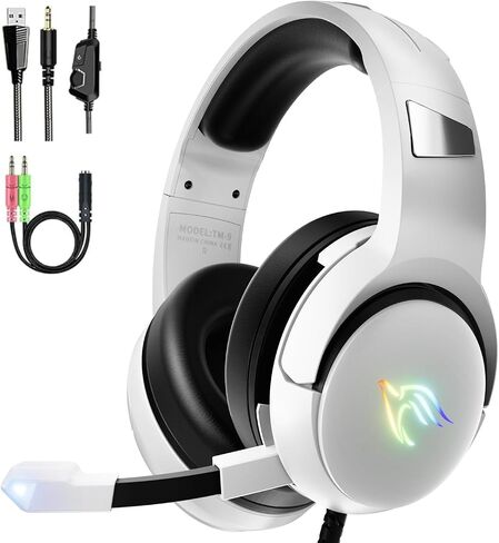 Gaming Headset for PS4 PS5 Xbox Series X|S Xbox One Nintendo Switch PC Gaming Headphones with Stereo Surround Sound RGB Light Over Ear Wired Gamer Headset with Mute Microphone, Black in Saudi Arabia
