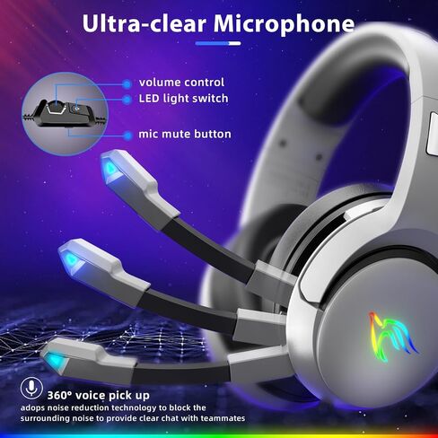 Gaming Headset for PS4 PS5 Xbox Series X|S Xbox One Nintendo Switch PC Gaming Headphones with Stereo Surround Sound RGB Light Over Ear Wired Gamer Headset with Mute Microphone, Black in Saudi Arabia