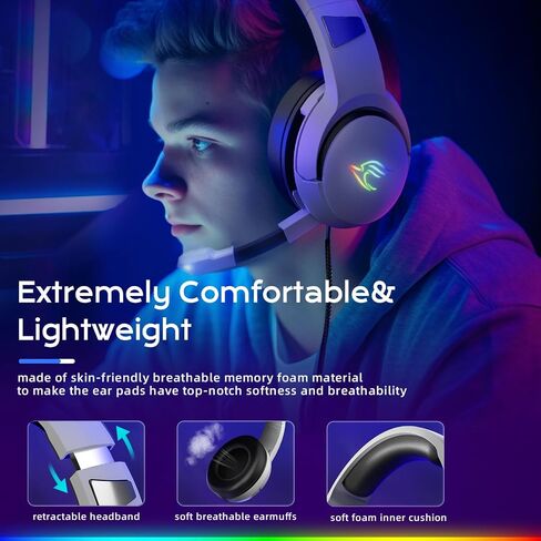 Gaming Headset for PS4 PS5 Xbox Series X|S Xbox One Nintendo Switch PC Gaming Headphones with Stereo Surround Sound RGB Light Over Ear Wired Gamer Headset with Mute Microphone, Black in Saudi Arabia