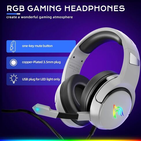 Gaming Headset for PS4 PS5 Xbox Series X|S Xbox One Nintendo Switch PC Gaming Headphones with Stereo Surround Sound RGB Light Over Ear Wired Gamer Headset with Mute Microphone, Black in Saudi Arabia