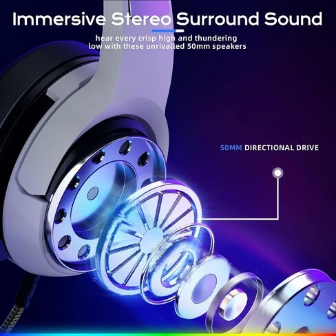 Gaming Headset for PS4 PS5 Xbox Series X|S Xbox One Nintendo Switch PC Gaming Headphones with Stereo Surround Sound RGB Light Over Ear Wired Gamer Headset with Mute Microphone, Black in Saudi Arabia