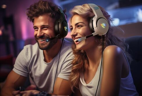 Gaming Headset for PS4 PS5 Xbox Series X|S Xbox One Nintendo Switch PC Gaming Headphones with Stereo Surround Sound RGB Light Over Ear Wired Gamer Headset with Mute Microphone, Black in Saudi Arabia