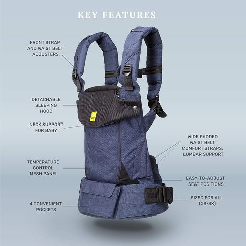 LÍLLÉbaby Serenity 6-in-1 Ergonomic Baby Carrier, Newborn to Toddler, Lumbar Support with Convertible Tote, Indigo in Saudi Arabia