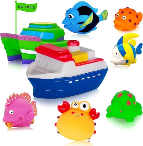 Mold Free Baby Bath Toys - Toy Boats No Hole Infant Toddler Bath Toy for Kids Age 1 2 3 4 Bathtub Water Pool Toys for Infants 6-12-18-24 Months Gifts for 1-6 Year Old Boys Girls Baby Bath Essentials in Saudi Arabia