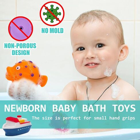Mold Free Baby Bath Toys - Toy Boats No Hole Infant Toddler Bath Toy for Kids Age 1 2 3 4 Bathtub Water Pool Toys for Infants 6-12-18-24 Months Gifts for 1-6 Year Old Boys Girls Baby Bath Essentials in Saudi Arabia