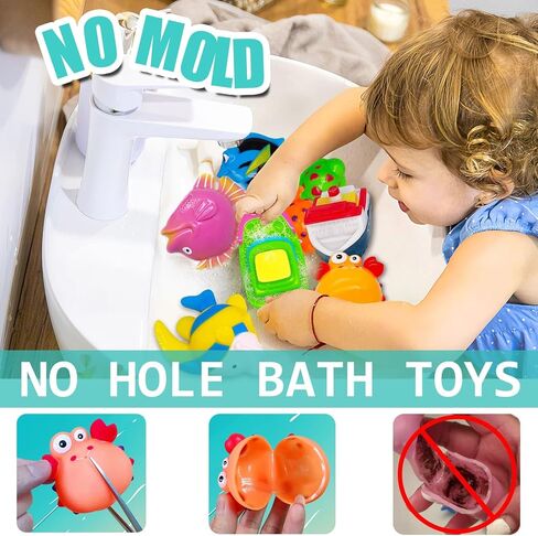 Mold Free Baby Bath Toys - Toy Boats No Hole Infant Toddler Bath Toy for Kids Age 1 2 3 4 Bathtub Water Pool Toys for Infants 6-12-18-24 Months Gifts for 1-6 Year Old Boys Girls Baby Bath Essentials in Saudi Arabia