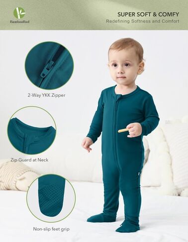 Baby Footie Romper Pajamas Unisex Newborn Infant Footed Pjs Zipper Rompers Viscose from Bamboo Sleepwear in Saudi Arabia