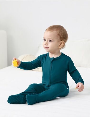 Baby Footie Romper Pajamas Unisex Newborn Infant Footed Pjs Zipper Rompers Viscose from Bamboo Sleepwear in Saudi Arabia